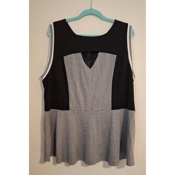 torrid Tops - Torrid 3 Sleeveless Peplum‎ Top Black Grey Colorblock Tank Keyhole Neck NWT
